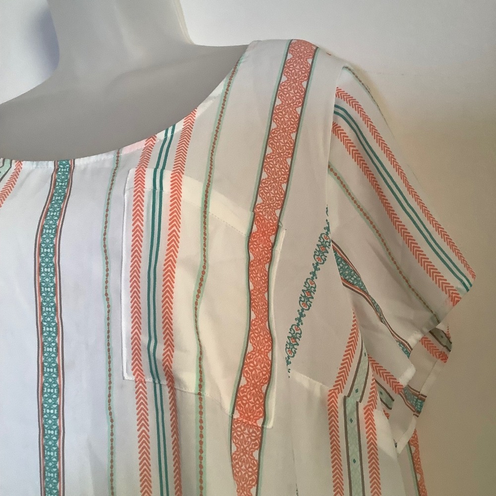 Torrid Womens Size 3 Coral Teal Striped Button Back Short Sleeve Blouse Top - Picture 10 of 16